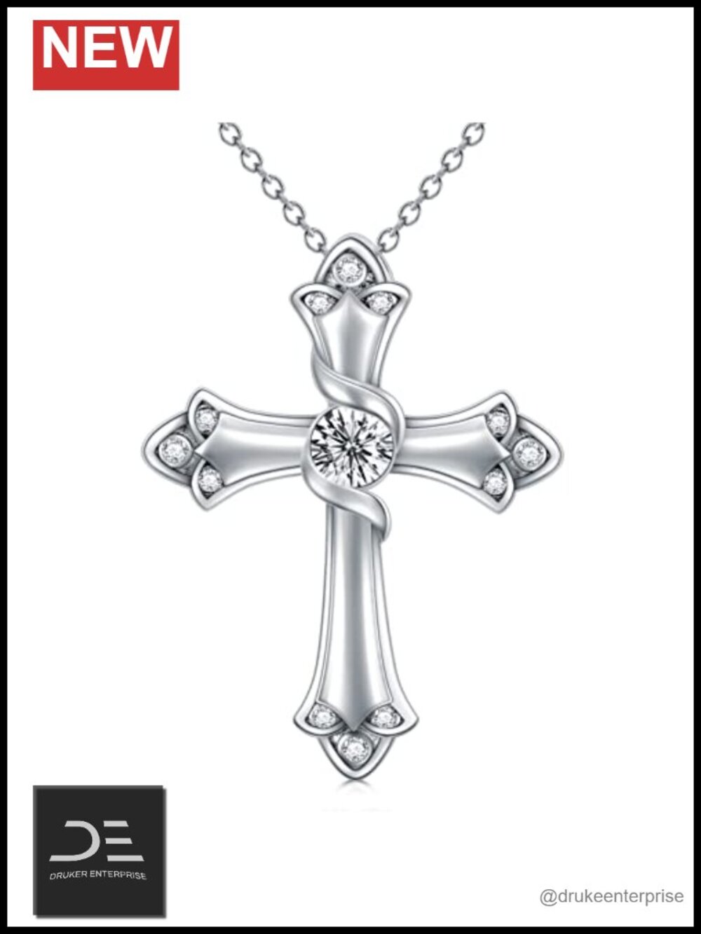 Moissanite Cross Necklace 18K Gold Plated Sterling Silver Pendant